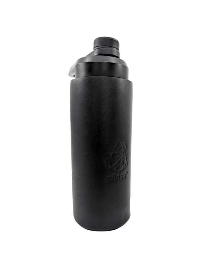 Oliriss 18oz black leather stainless steel water bottle