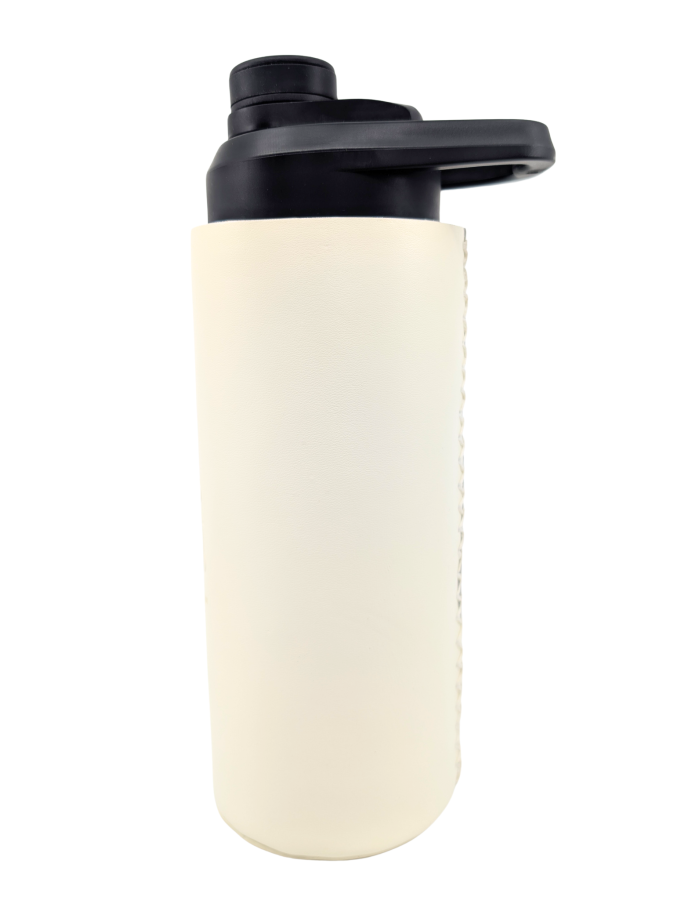 Oliriss leather stainless steel water bottle white hand made black lid