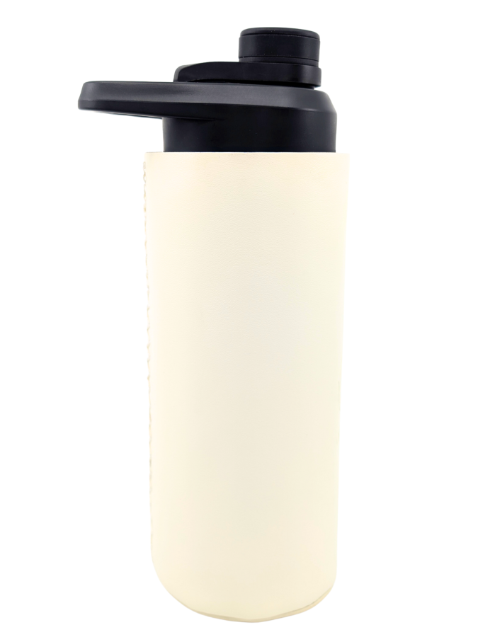 Oliriss leather stainless steel water bottle white hand made black lid