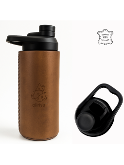 Oliriss 18oz brown leather stainless steel water bottle