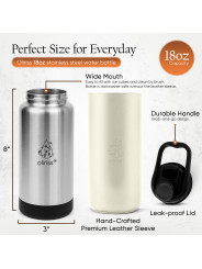 Oliriss 18oz white leather stainless steel water bottle