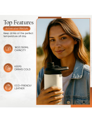 Oliriss 18oz white leather stainless steel water bottle