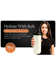 Oliriss 18oz white leather stainless steel water bottle