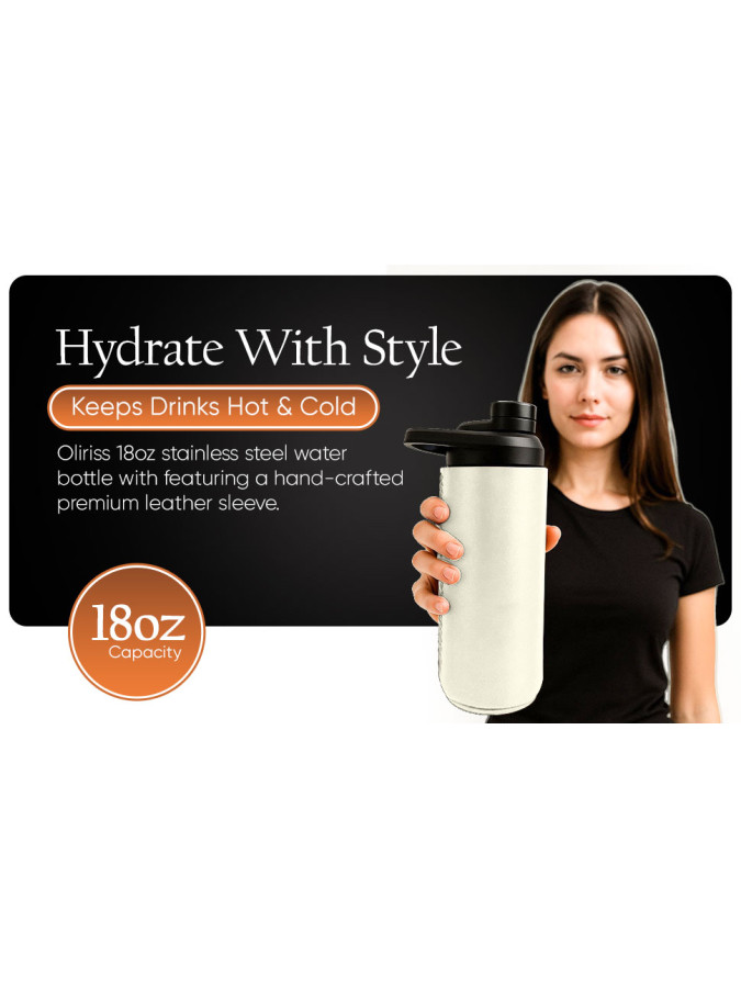 Oliriss 18oz white leather stainless steel water bottle