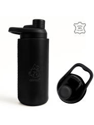 Oliriss 18oz black leather stainless steel water bottle