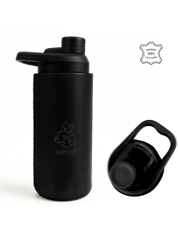 Oliriss 18oz black leather stainless steel water bottle